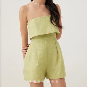 Strapless Lime Tweed Romper